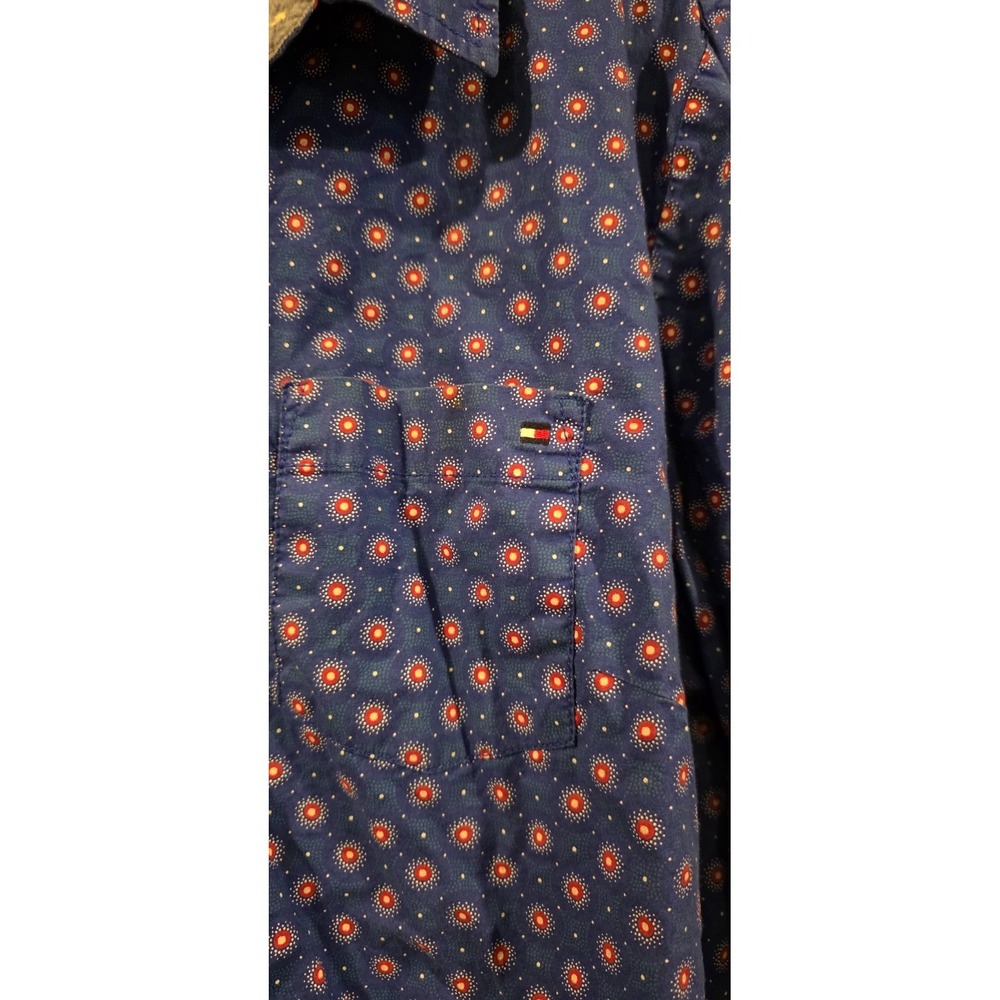 Tommy Hilfiger Button-Up Shirt Womens XL Blue All Over‎ Printed Roll-Tab Sleeve - Picture 5 of 6